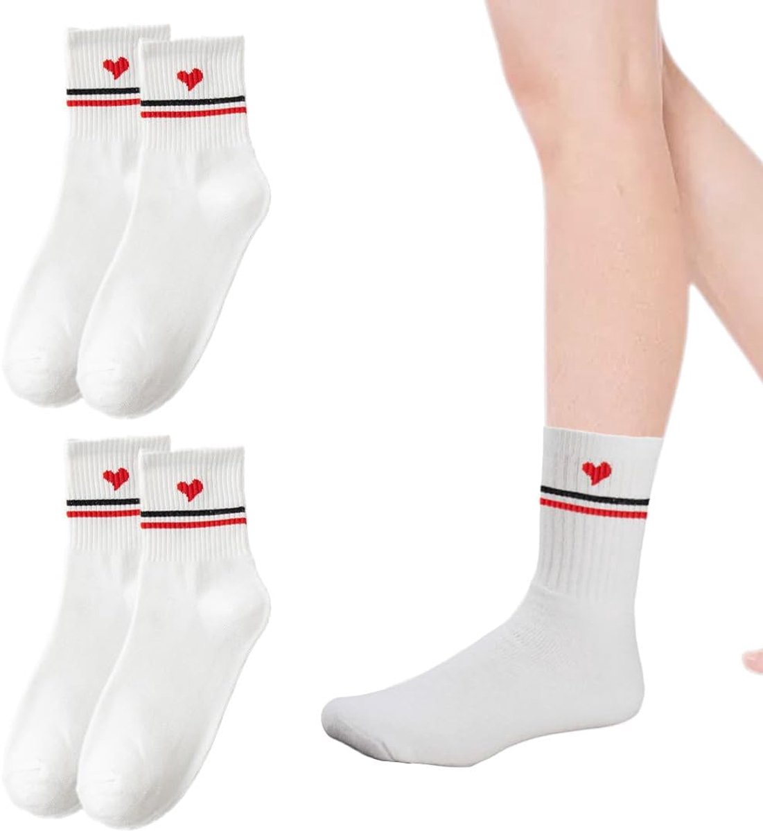 Sokken voor dames, geborduurde sokken in wit, grappige sportsokken, eenheidsmaat voor vrouwen, kostuumaccessoire