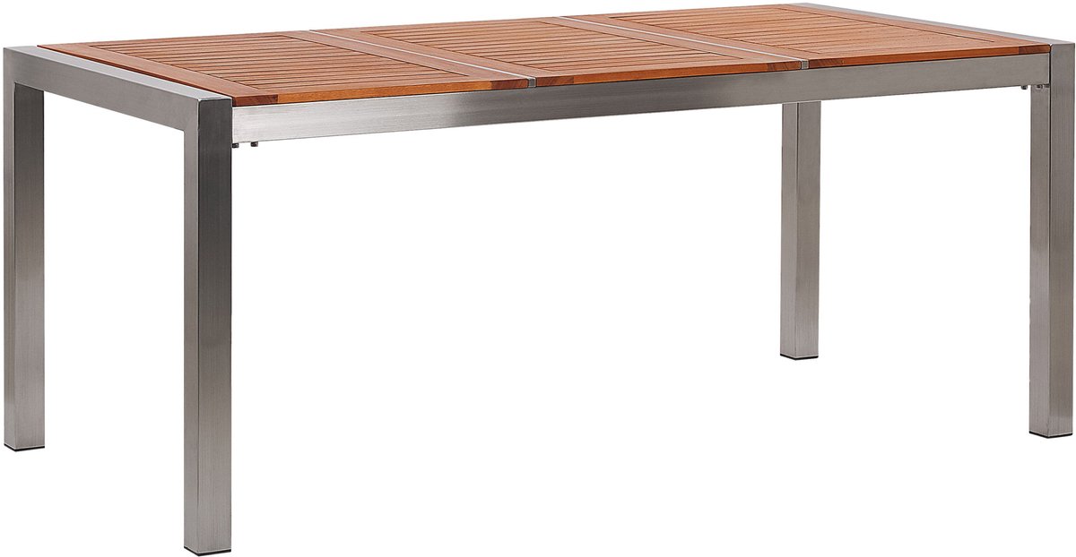 Beliani GROSSETO - Tuintafel - Lichte houtkleur - 90 x 180 cm - RVS Bruin