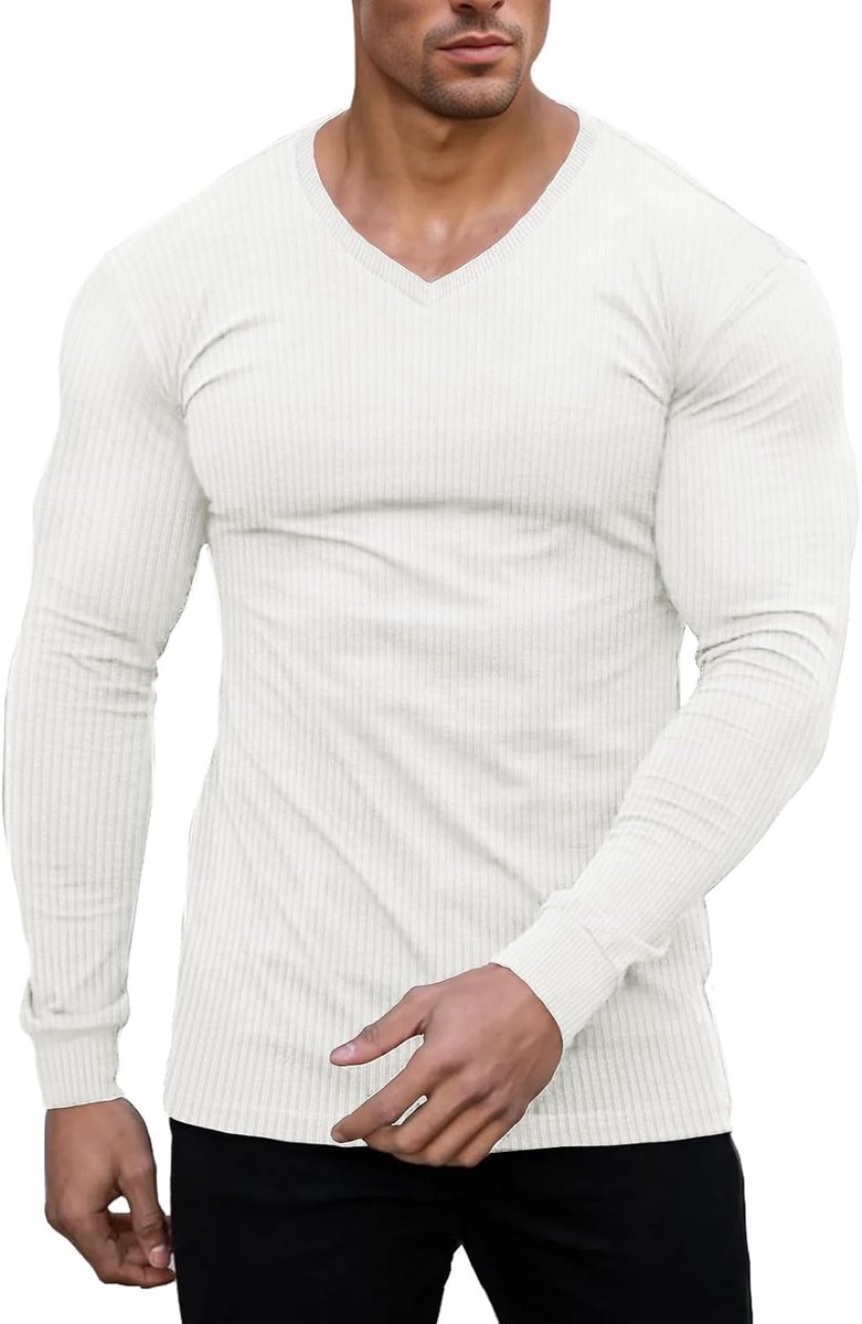 Cmdr Slim Fit V-hals Lange Mouw Spier-Thermo-T-Shirt Casual Geribbelde Trui Lichte Trui Onderhemden