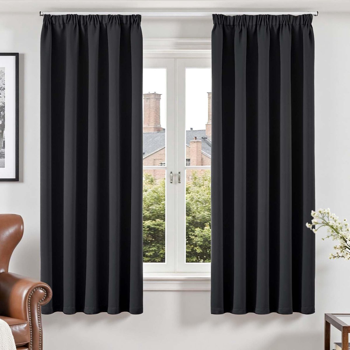 Ondoorzichtige gordijnen met plooiband, H 175 x B 140 cm, set van 2 verduisteringsgordijnen, raamdecoratie, verduisteringsgordijnen, slaapkamer, woonkamer, modern, overgordijnen, gordijn met