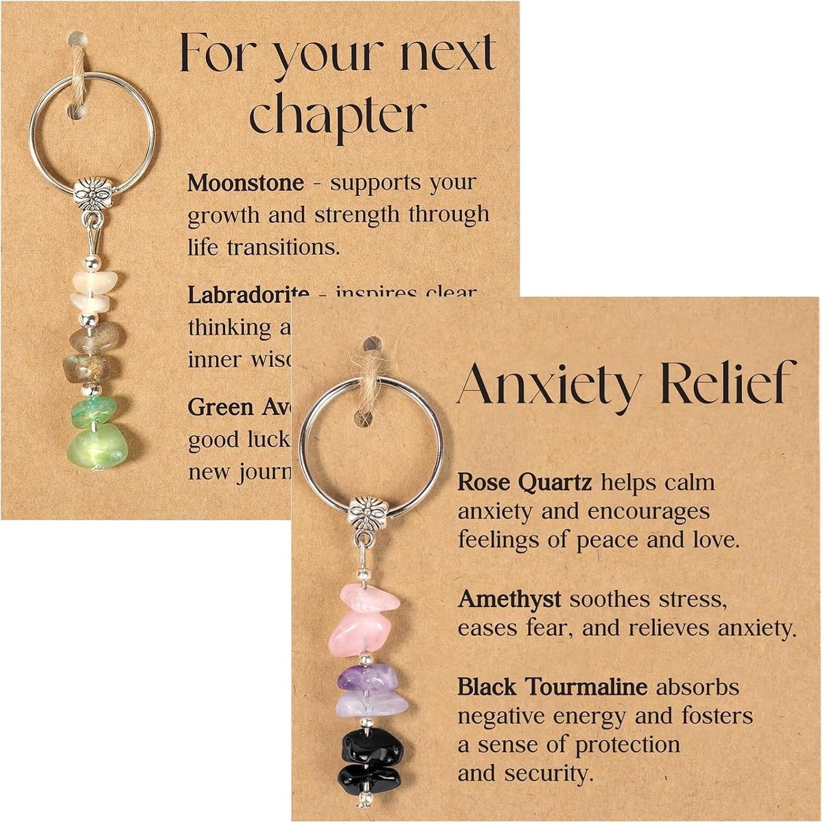 kristallen sleutelhanger, 2 stuks kristallen sleutelhangers, Healing Crystal sleutelhanger, steen geluksbrenger sleutelhanger, vrouwen meisjes tas bedels met een kaart, voor vriendin en