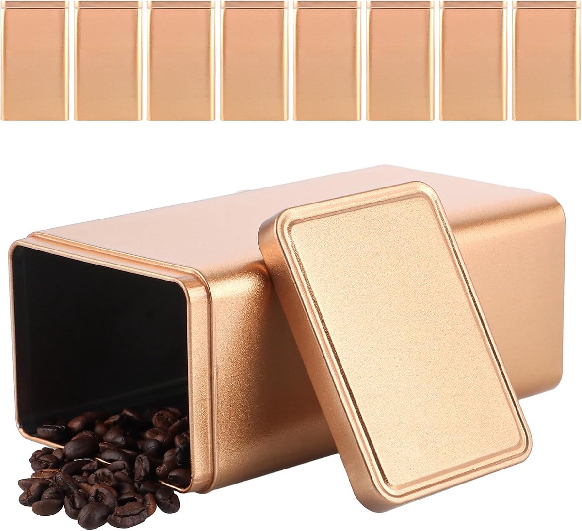 8 stuks vierkante theedozen voor losse thee, metalen koffieblik theeblik met deksel, luchtdicht, theebox, theepok, stapelbaar voor losse thee, 500 g, koffie, kruidenblik, 175 x 95 x 75 mm