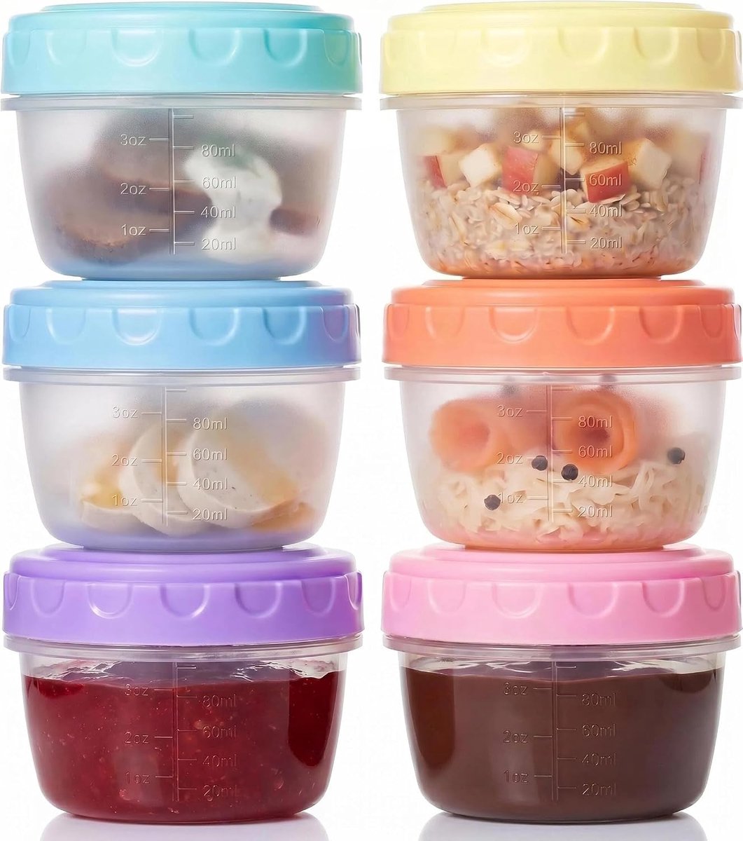 Set van 6 kleine vriesdozen met deksel, 120 ml, lekvrij schroefdeksel, BPA-vrij kunststof, stapelbaar en herbruikbaar, ideaal voor snacks, sauzen, maaltijdvoorbereiding en portioneren