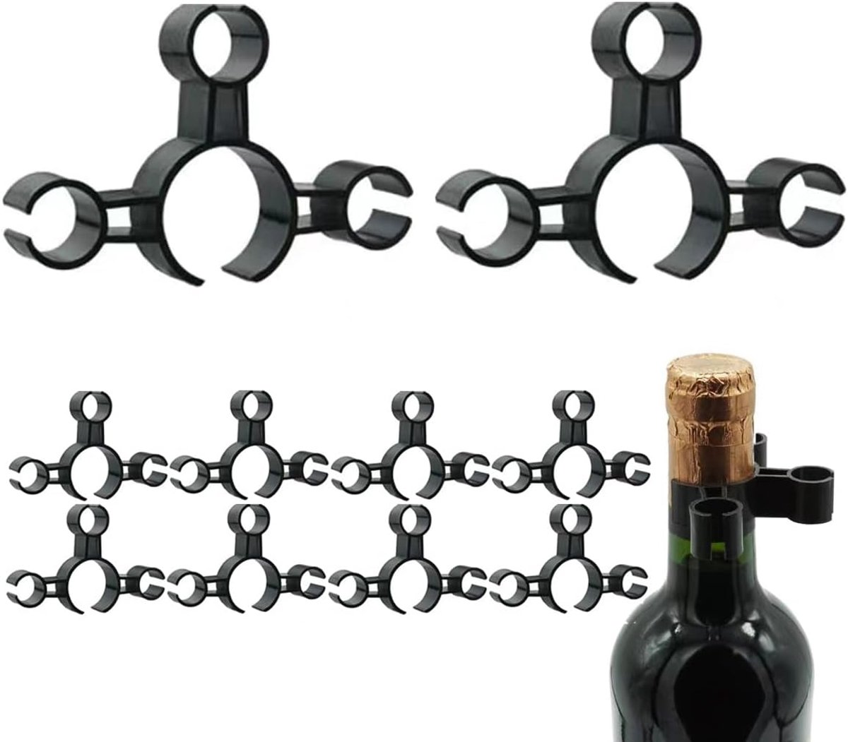 Wijnfles veiligheidsclips, 10 stuks fles sterretjes service hangende gesp houder voor bruiloft verjaardag feestartikelen (zwart, drieclips)