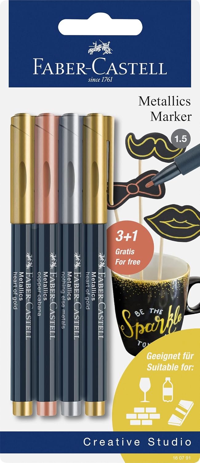 Faber-Castell Metallics Markers Set - 4 Stuks, 1.5mm, Diverse Oppervlakken