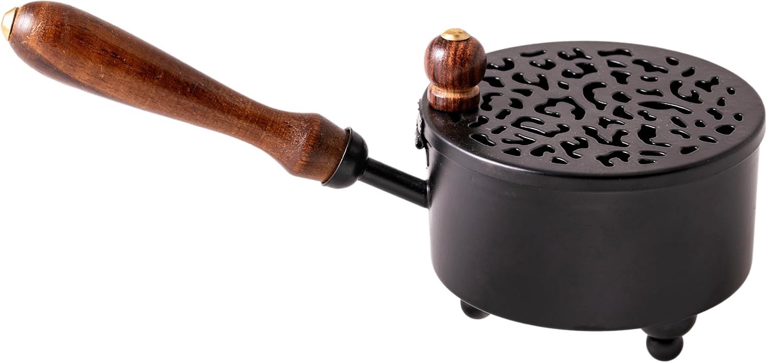 Merkloze Rookpan van Zwart IJzer met Houten Handvat - 23 cm