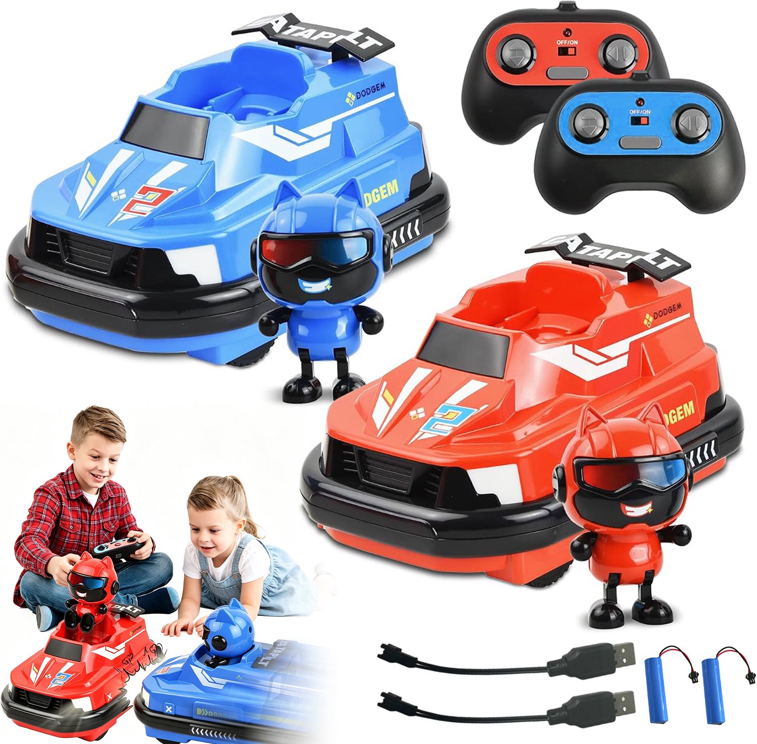 Bestuurbare Botsauto's - RC Bumper Cars - RC Bumpers Speelset - Voor 2 Spelers - Montessori Speelgoed - LED Verlichting & Muziek - 360° Draaibaar - 2,4 GHz Afstandsbediening - Fijne Motoriek - Voor Ouder-kind Interactie