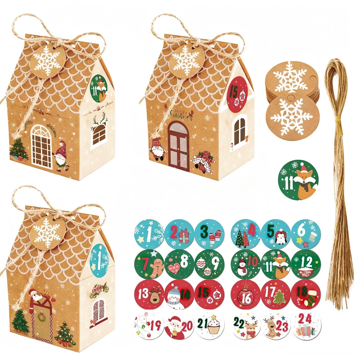 24-delige Kerst Adventskalender Set met Snoepdozen en Stickers