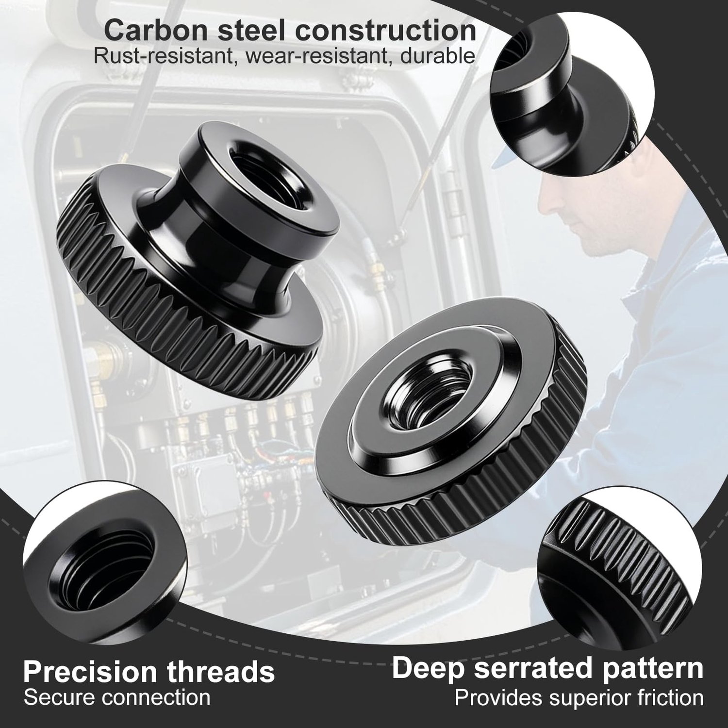 Set van 16 Knurled Moeren M4 van Koolstofstaal