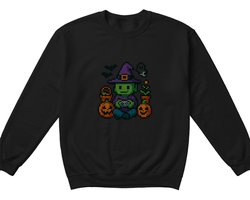 Gamer Sweater – Pixel Art Heksen Karakter met Gamecontroller – Halloween Outfit – Unisex Sweater voor Dames & Heren – Origineel Cadeau