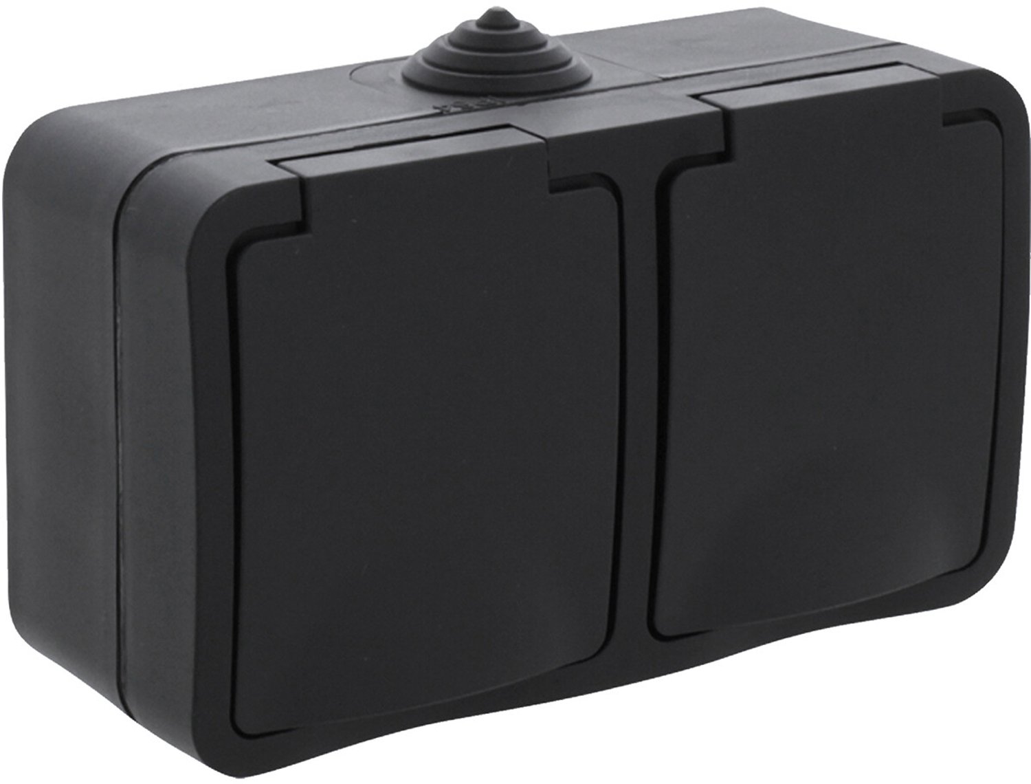 Q-LINK - Wandcontactdoos - Buitenstopcontact - Opbouw - Horizontaal - Dubbel Stopcontact - Spatwaterdicht IP54 - Randaarde - Kinderbeveiliging - Mat Zwart