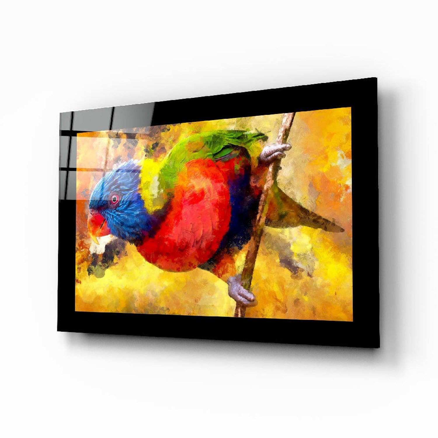 Glasschilderij – Tropische Papegaai – Kunstzinnige Glasdecoratie