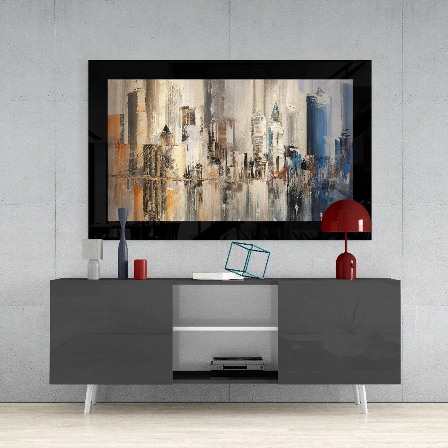 Glasschilderij – Skyline van New York in Paletmesstijl – Sfeervolle Wandkunst