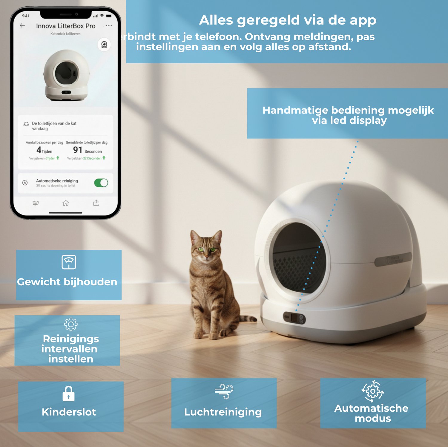 Innova® LitterBox Pro XXL Plus - Automatische Kattenbak - Zelfreinigende Kattenbak - Inclusief App - 82L - Met kattenbakmat en 10 rollen opvangzakjes thumbnail 4