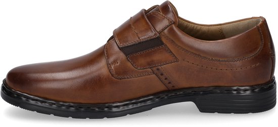 Bruine lederen Josef Seibel Alastair 16 schoen met klittenbandsluiting en zwarte zool.
