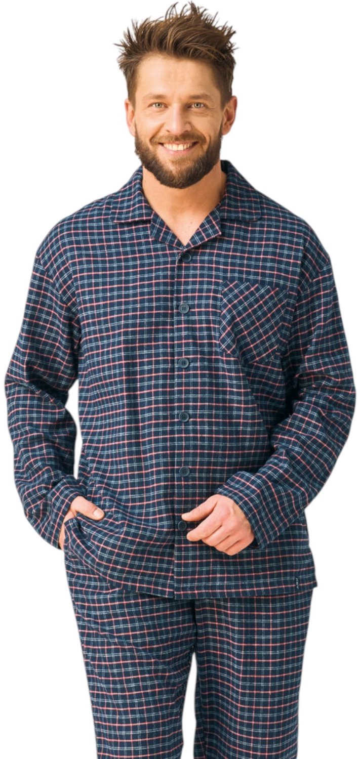 Key Flanellen Pyjama Heren Blauw Ruit MNS 406 XL