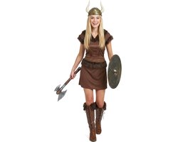 Vegaoo - Bruin viking kostuum met helm voor vrouwen