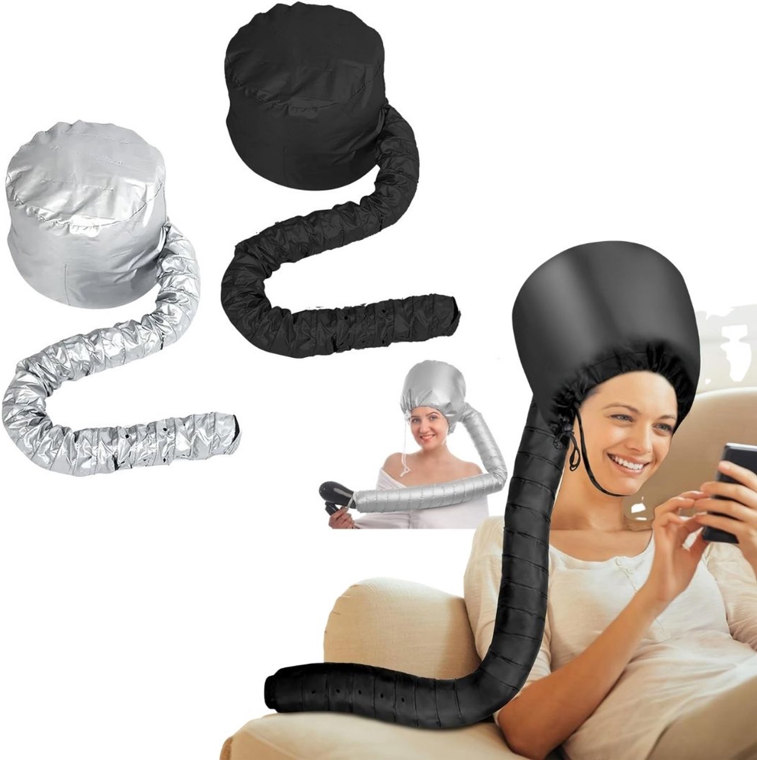 Zolvano® Droogkap - Haardroogkap - Krullen - Haarmode-Grijs en Zwart