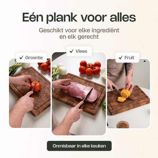 VDN Professionele Snijplank Acacia Hout met Sapgeul en Handvaten – Anti-slip Borrelplank - Hakblok Kopshout 26x38x3.5 cm — cadeau in Kookcadeaus - foto 8
