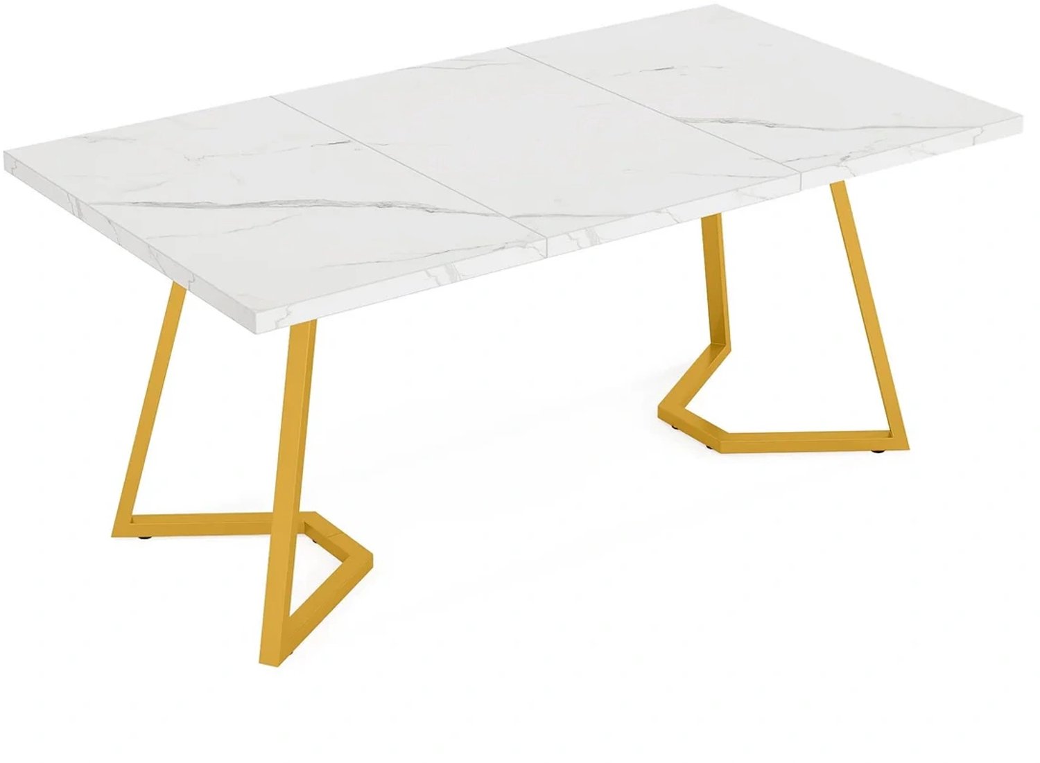CHICFURN Bureau 140 cm - vaste hoogte - metalen poten - home office - metaal en hout - wit en goud