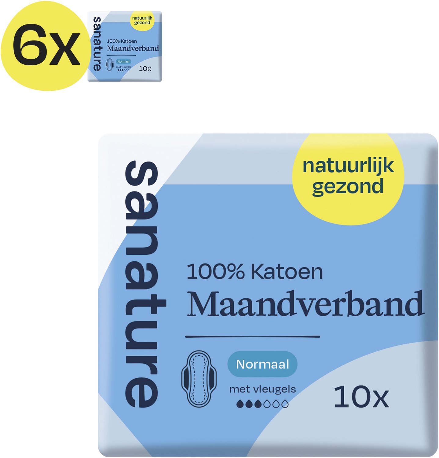 Bol.com Sanature 100% katoenen - Maandverband Normaal met vleugels - 6 x 10 stuks - Natuurlijk & voor de gevoelige huid aanbieding