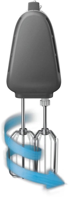 Philips handmixer met een blauwe bewegingspijl rondom de kloppers.