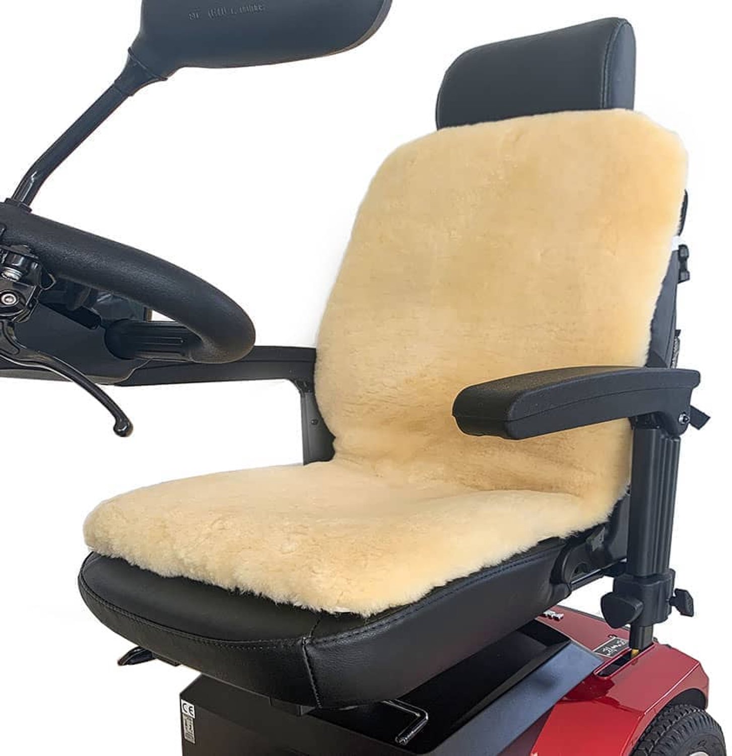 Skéépe – Rolstoelkussen van medicinale schapenvacht – zit- en rugkussen – naturel/blauw – rolstoel en scootmobiel