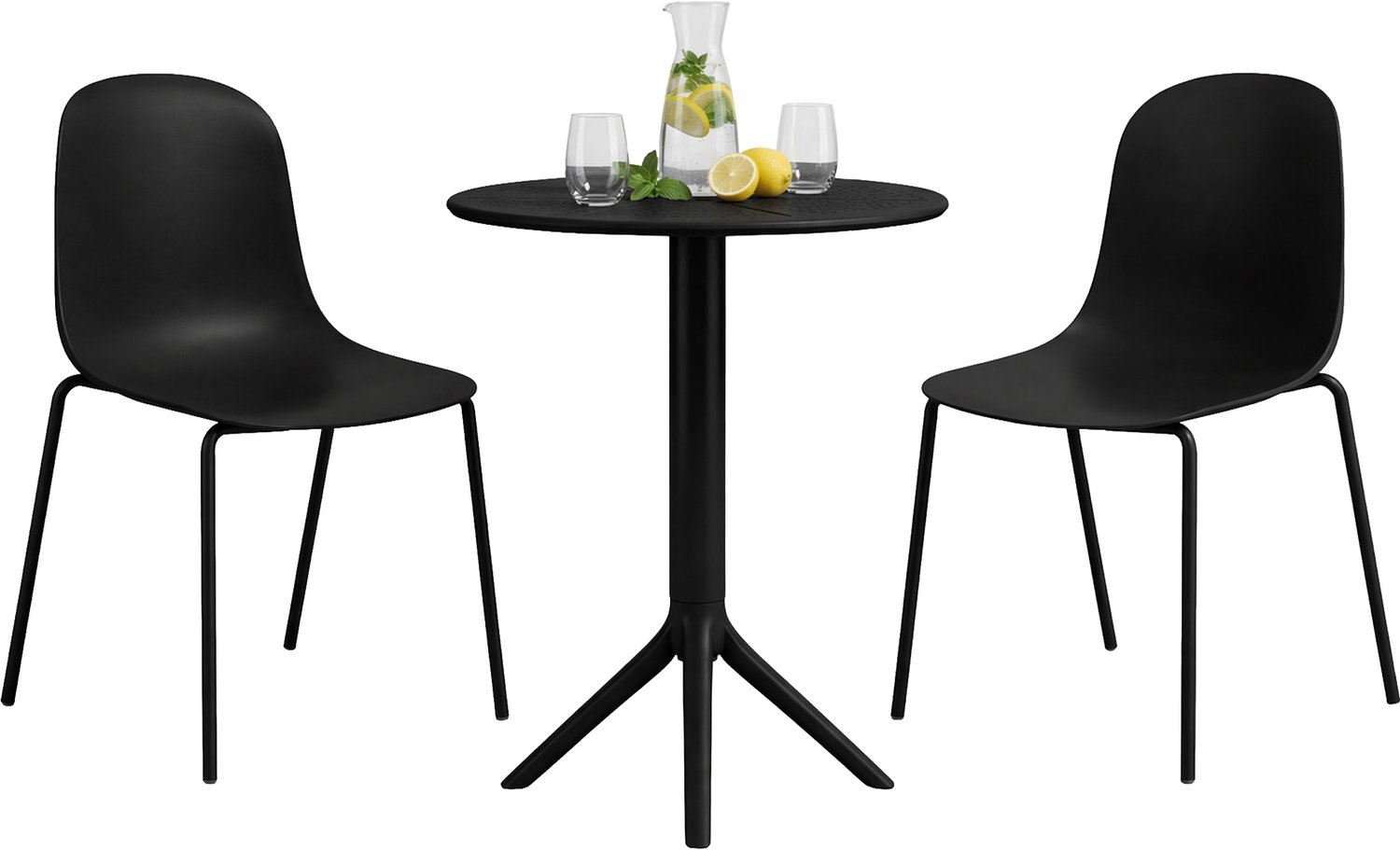 CLP Tuinmeubelset Torin - 3-delig - 2 Stapelbare Stoelen - ronde tafel 60 cm - zwart