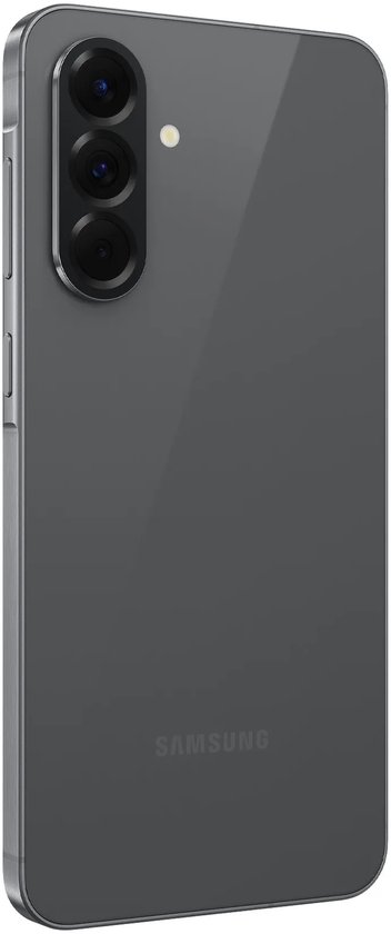 Achterkant van een grijze smartphone met verticaal uitgelijnde cameralenzen en flitser.
