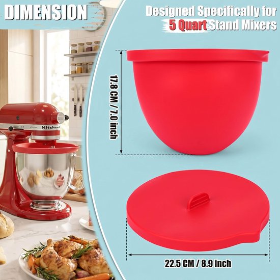 Set van 4 Siliconen Schaalinzetstukken voor KitchenAid 5 Quart Mixer — afbeelding 5