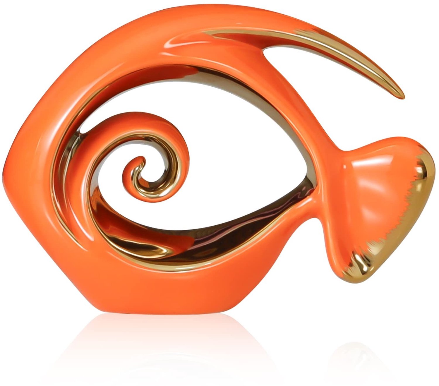 Keramische Visfiguur in Oranje Goud voor Huisdecoratie