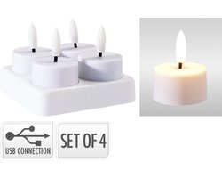 Cilgro LED theelichtjes oplaadbaar 4 stuks met oplaadstation wit.