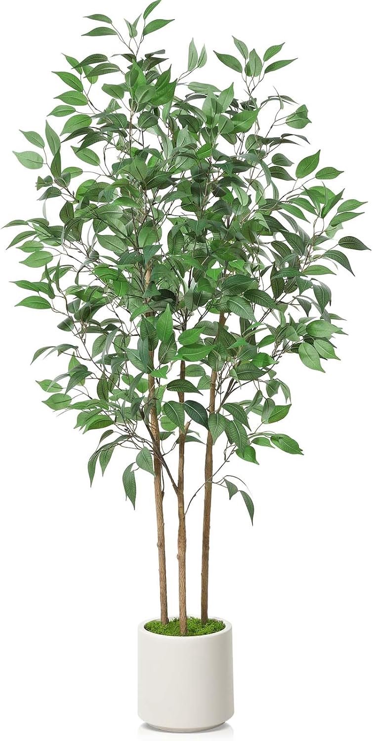SOGUYI Kunstplant Ficus Boom 150 cm met Witte Keramische Pot Groen