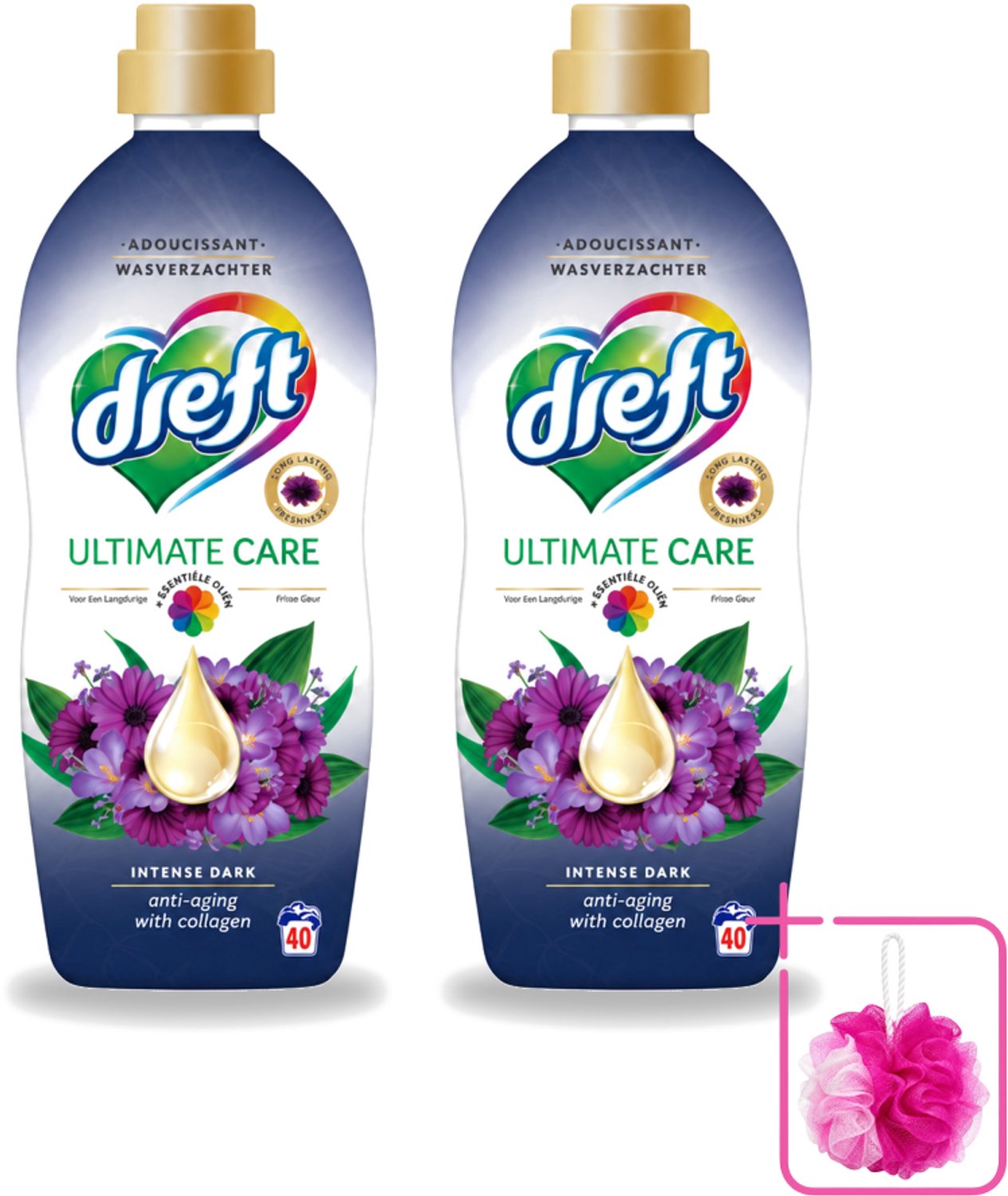 2 x Dreft – Wasverzachter – Ultimate Care Intense Dark – 40 Wasbeurten - Bulkverpakking - Wasverzachter - Douchemop - Kleurbescherming