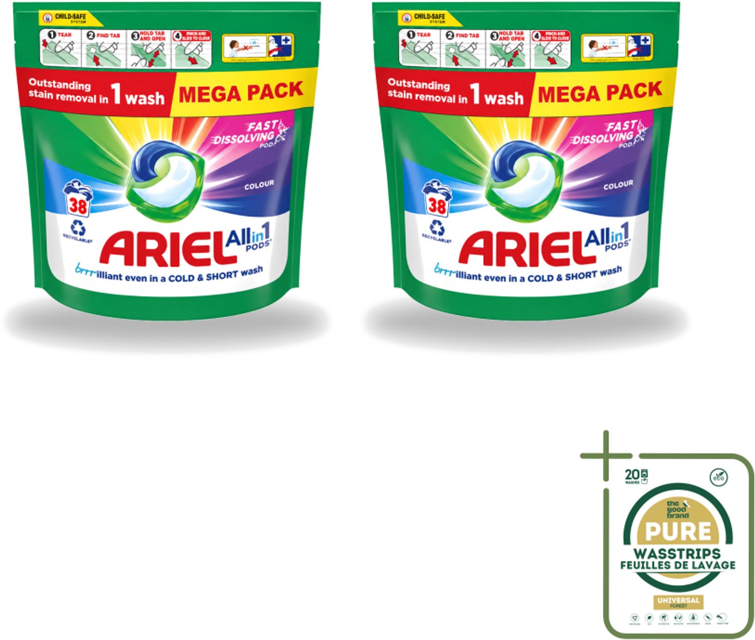 2 x Ariel – Pods All-in-1 – Color – 38 wasbeurten - Wasstrips - Kleurbehoud Wasmiddel - Gekleurde Was - Ariel Pods Color - Wasmiddel Voor Gekleurde Kleding - Kleurvervaging Voorkomen