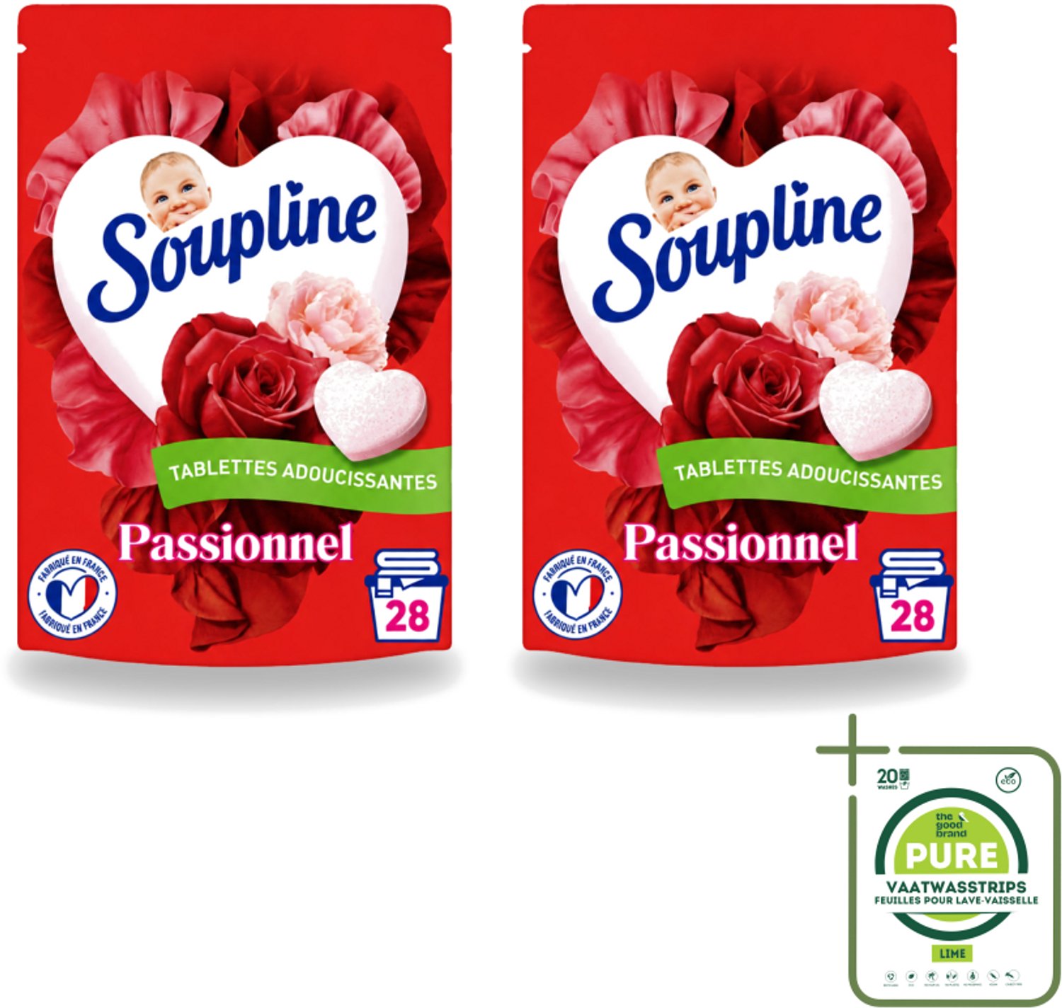 2 x Soupline – Wasverzachtertabletten – Harten Straling van Passiebloemboeket - 28 tabletten - Grootverpakking - Wasverzachter Tablet - Wasverzachter In Tabletvorm - Rozengeur Wasverzachter - Verzachte Wasverzachter - Wasverzachter Voor Kleding