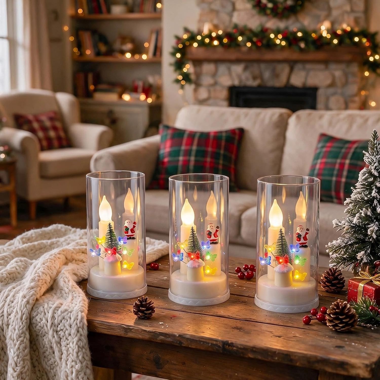 Set van 3 Elektrische Kerstkaarsen - Wit - 8,2 x 8,2 x 16 cm - Gemaakt van Acryl en PP - Voor Kerstdecoratie – foto 5