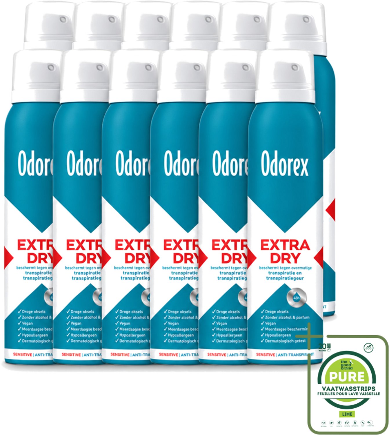 12 x Odorex – Anti-transpirant spray – Extra Dry Sensitive – 150 ml - Grootverpakking - Antitranspirant Spray - Extra Droge - Gevoelige Huid - Transpiratiegeur - Meerdaagse Bescherming