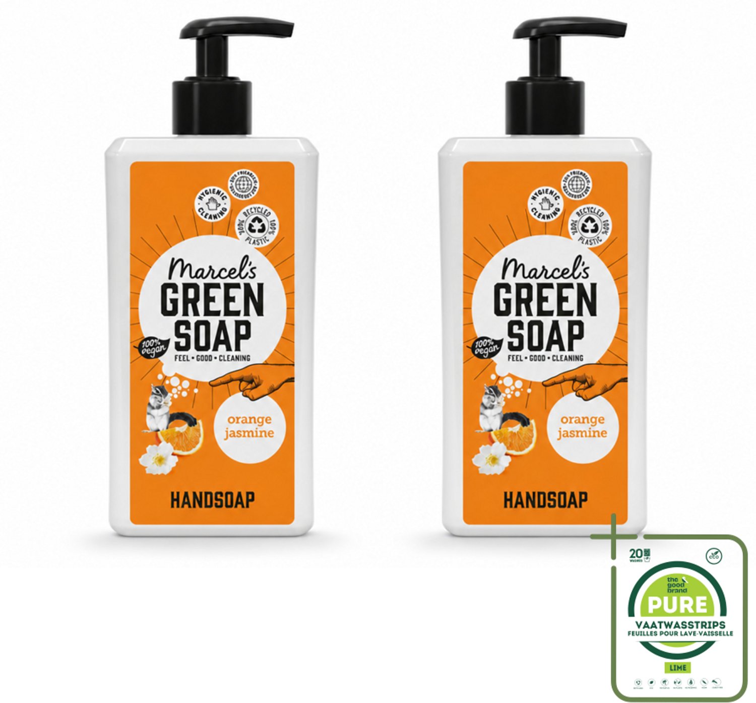2 x Marcel's Green Soap - Handzeep - Sinaasappel & Jasmijn - Voor dagelijks gebruik - 500 ml - Grootverpakking - Vaatwasstrips - Handzeep - Natuurlijke Handzeep - Plantaardige Handzeep - Frisse Handzeep - Handverzorging