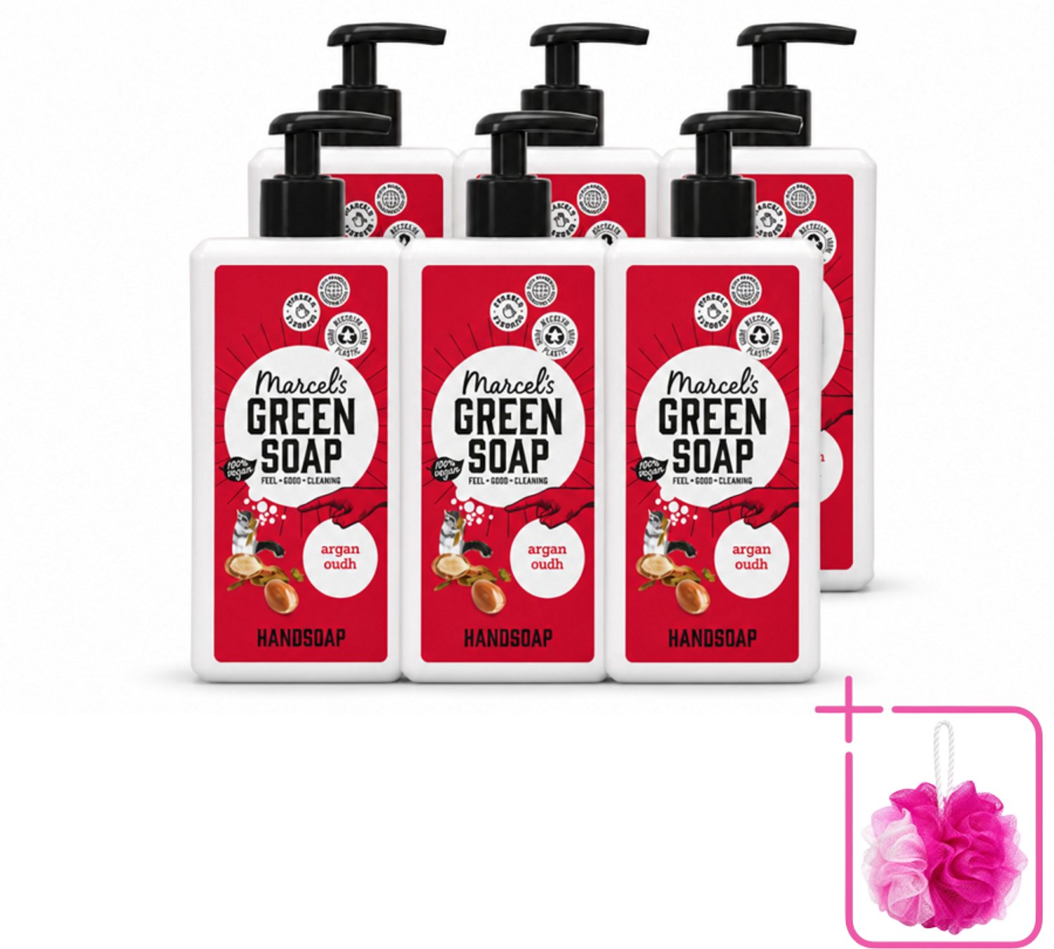 6 x Marcel's Green Soap - Handzeep Argan & Oudh - Plantaardig & duurzaam - 500 ml - Bulkverpakking - Handzeep - Douchemop - Natuurlijke handzeep