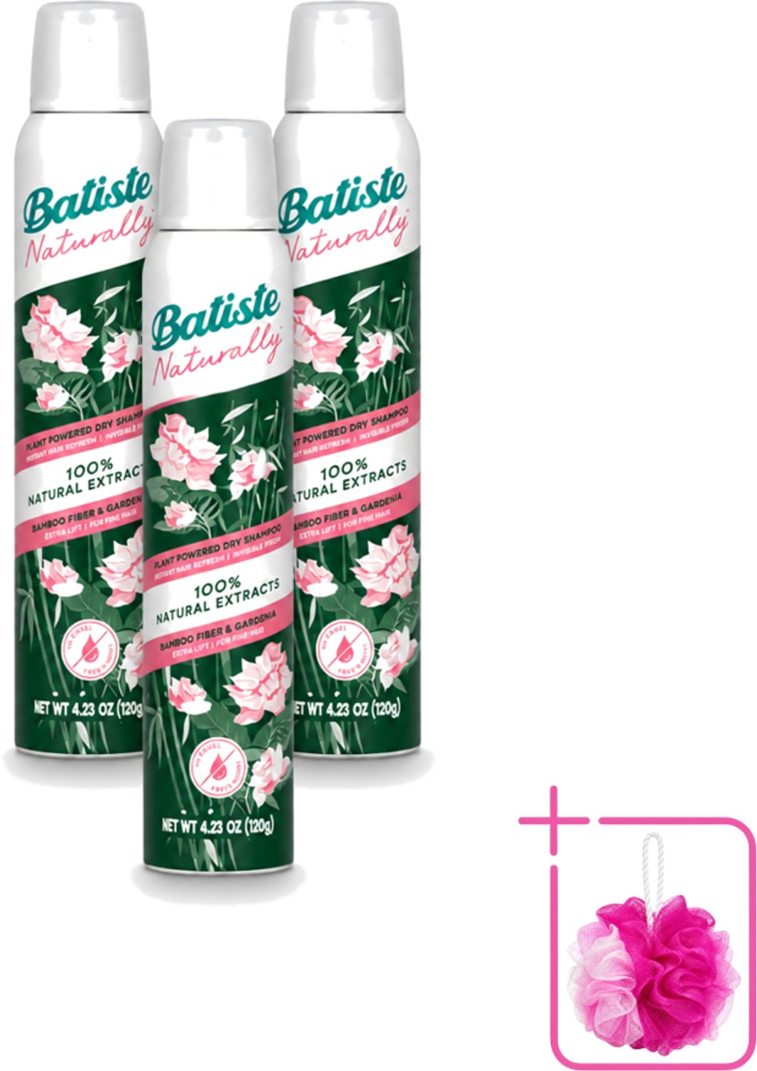3 x Batiste - Naturally Bamboo Fibre & Gardenia - Droogshampoo - Versterkt en Verfrist - 100% Natuurlijk - 200ml - Bulkverpakking - Natuurlijke haarkleur - Douchemop - Haarkleur verfrissen