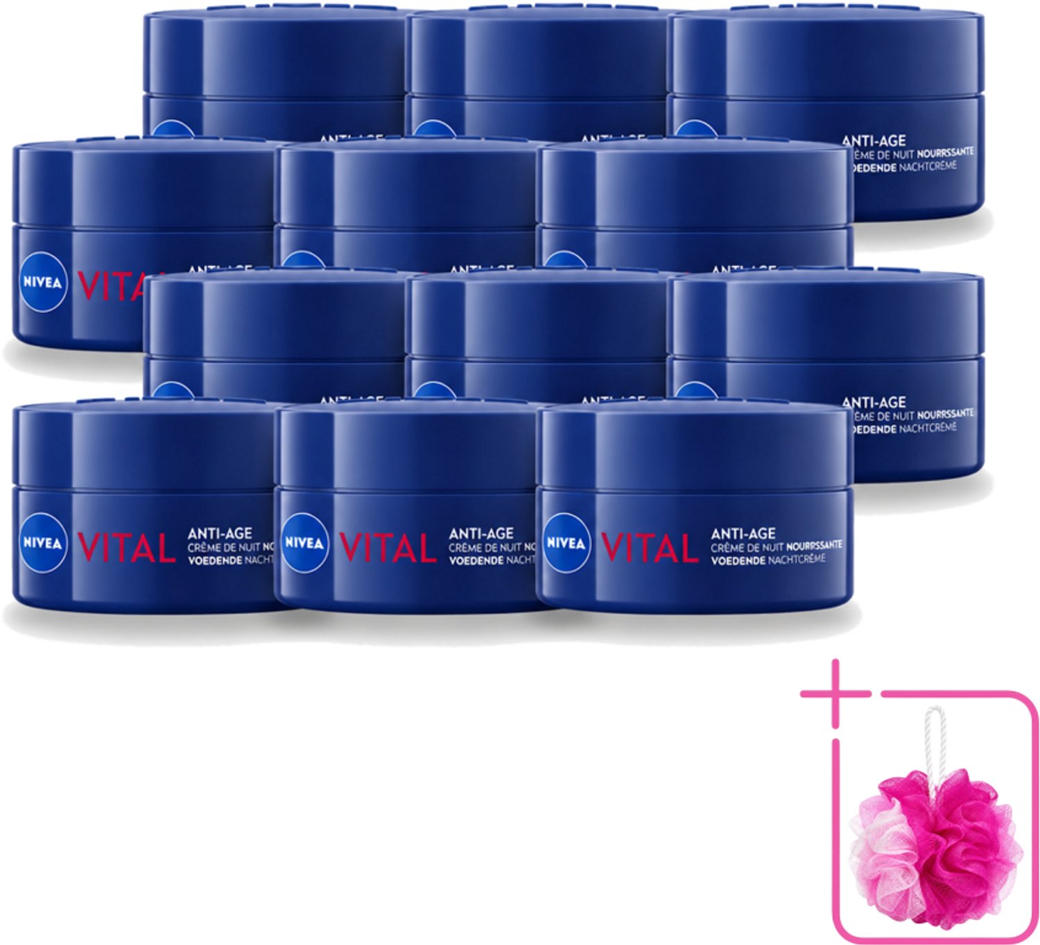 12 x NIVEA - Nachtcrème - VITAL Anti-Rimpel Herstellend - Voor rijpe huid - Met Vitamine F, Teunisbloemolie & Calcium - 50 ml - Bulkverpakking - Nachtcrème - Douchemop - Anti-rimpel