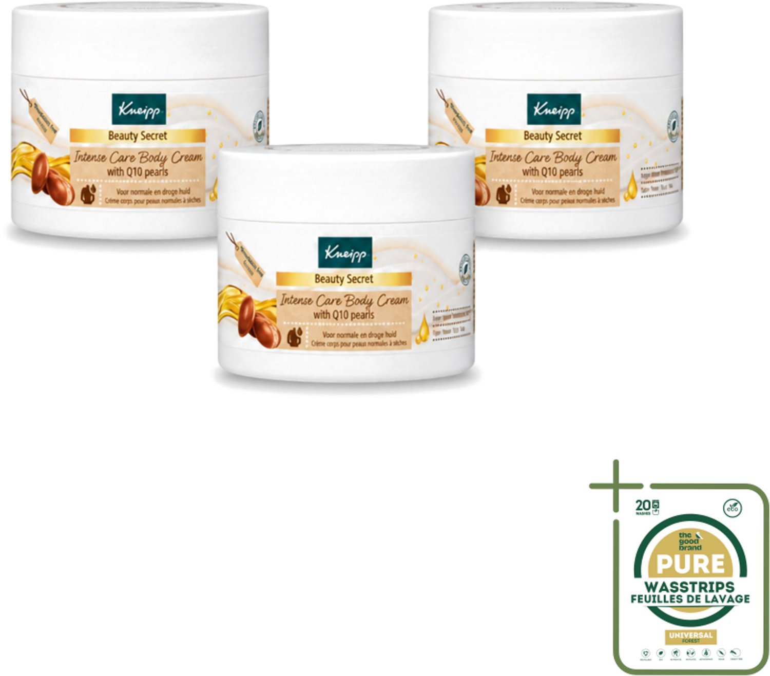 3 x Kneipp - Body crème - Beauty Secret - Met Q10 parels - 200 ml - Wasstrips - Huidverzorging - Bodycrème - Q10 Parels - Shea Butter - Natuurlijke Oliën