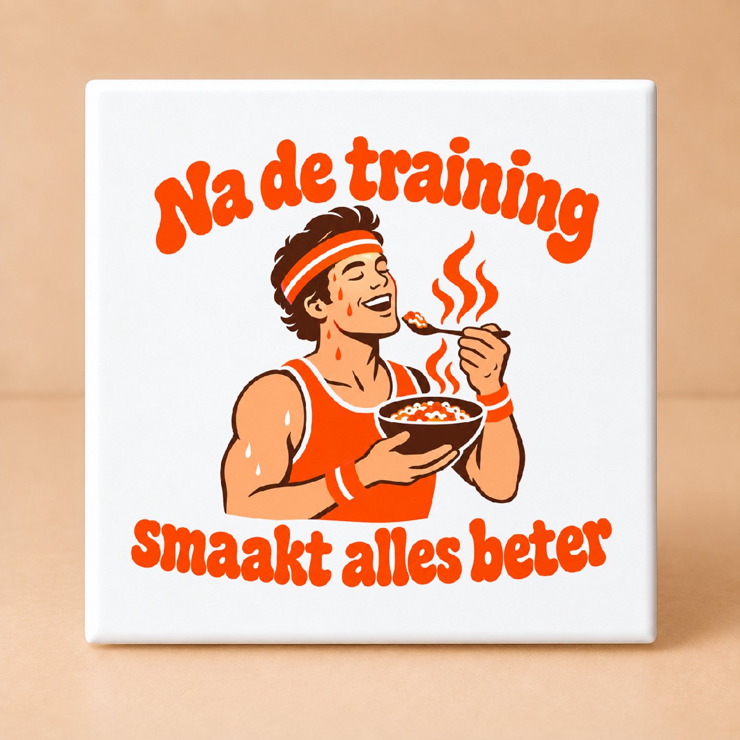 Bedruk King Retro jaren 70 Hardlopers tegen de feestdagenkilo’s Tegel – Sfeervolle decoratie voor sporters en hardloopfans - 15 x 15 cm Wit