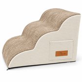 By Cee Cee Hondentrapje Voor Honden - Hondentrap Stevig - Honden Opstapje - 3 Treden - 40x57x40cm - Bruin En Beige Ribstof - Kai