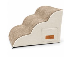 By Cee Cee Hondentrapje Voor Honden - Hondentrap Stevig - Honden Opstapje - 3 Treden - 40x57x40cm - Bruin En Beige Ribstof - Kai