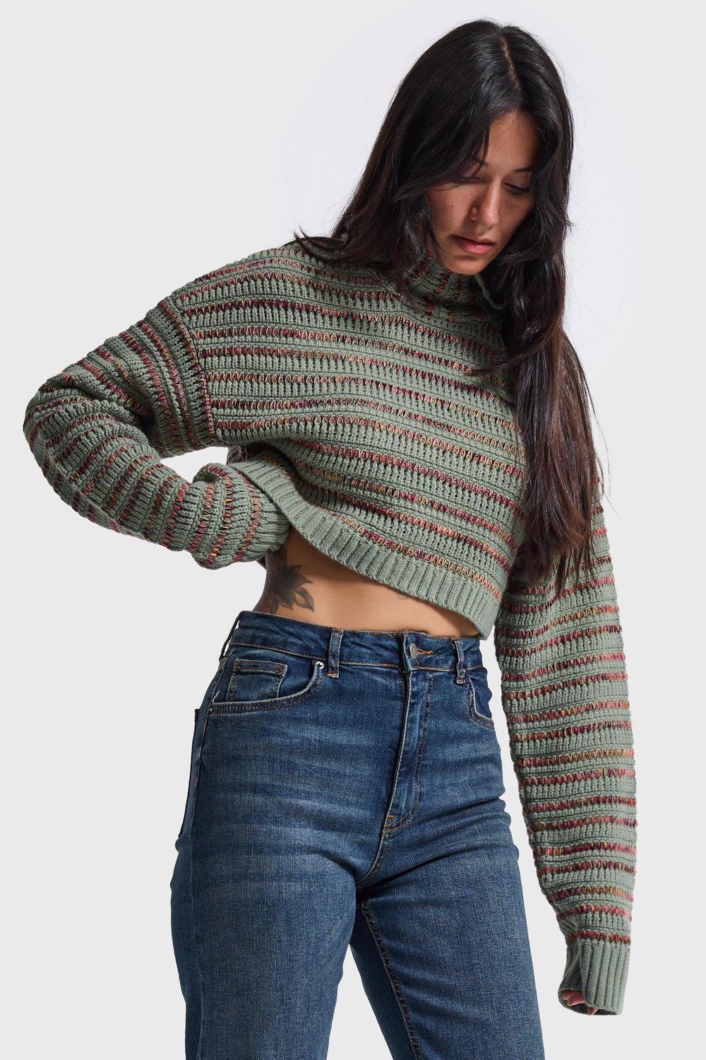 IT'S BASIC CROP CHENILLE SWEATER - OLIVE