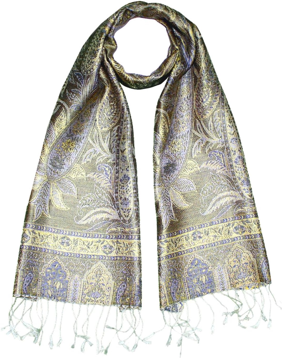 Luxe Zijden Sjaal Heren - Elegant Paisley Patroon - Grijs/Groen/Geel