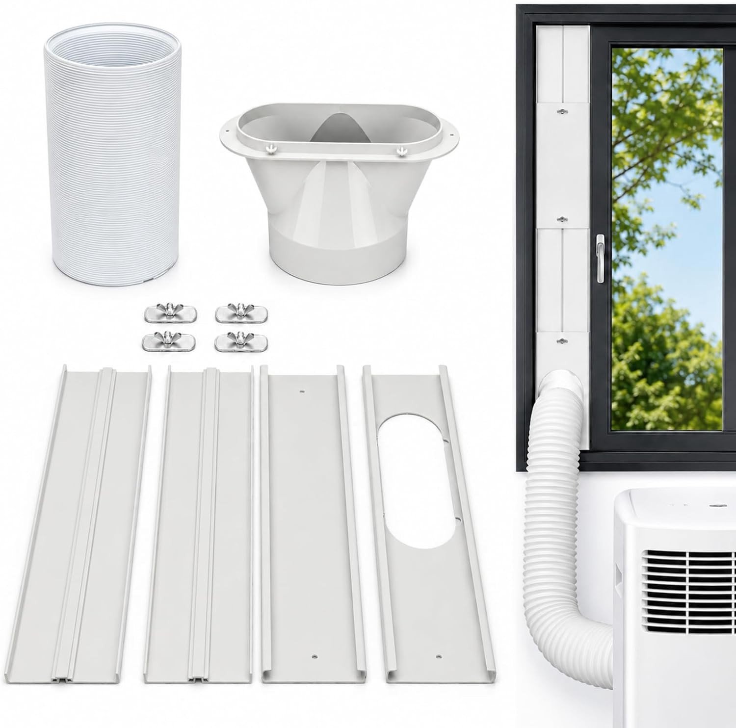 Verstelbare Raamventielset voor Mobiele Airco met 5.7 Inch Afvoerslang, Geschikt voor Horizontale en Verticale Ramen, AC Vervangingsonderdelen en Installatieaccessoires