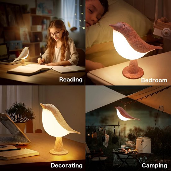 Little Bird-bureaulamp - Nachtlampje voor kinderen - Draadloze bureaulamp - Oplaadbaar - 3 kleurtemperaturen & aanraaksensor - Geschikt voor kinderen, slaapkamers, naast het bed en buitengebruik - Bruin — afbeelding 4